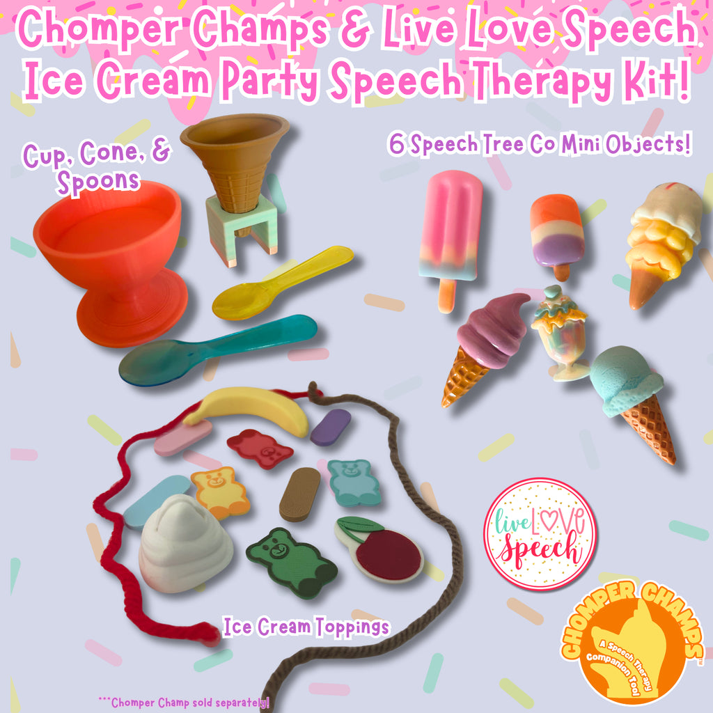 Ice Cream Party Speech Therapy Kit - A Live Love Speech & Chomper Champs Collab! **Accessory Kit Only**