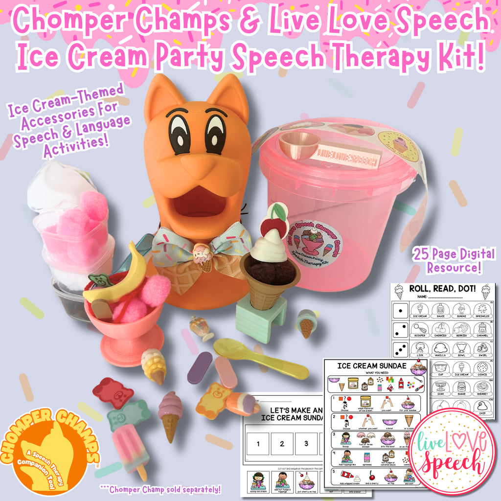 Ice Cream Party Speech Therapy Kit - A Live Love Speech & Chomper Champs Collab! **Accessory Kit Only**